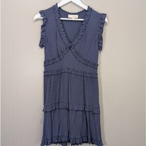 PINCH Blue Ruffled Flutter Sleeve Stretch V-neck Sundress - Size M